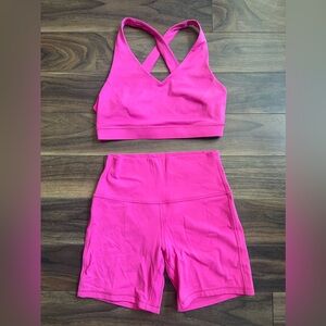 HOT PINK LULULEMON SPORTS BRA AND SHORTS SET